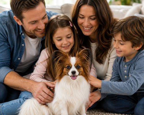 Papillon being adored by its family