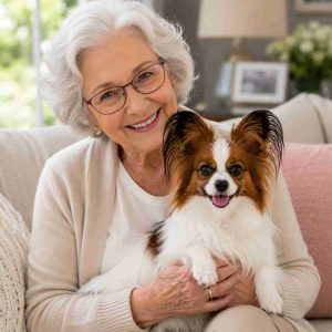 Papillon with her senior owner