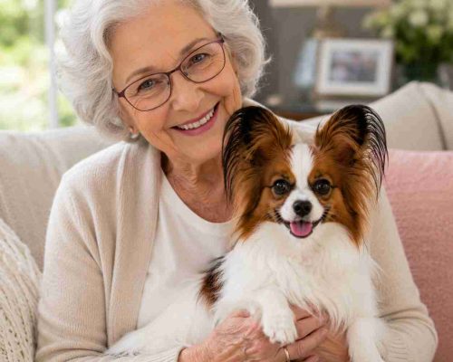 Papillon with her senior owner