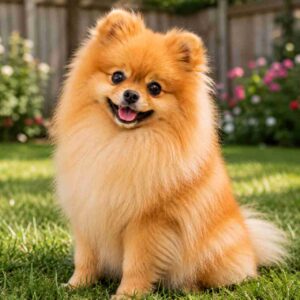 Pomeranian dog enjoying the backyard