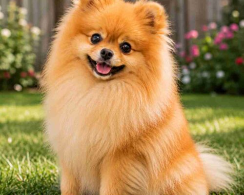 Pomeranian dog enjoying the backyard