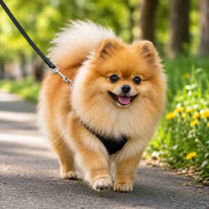 Pomeranian enjoying a walk Outdoors