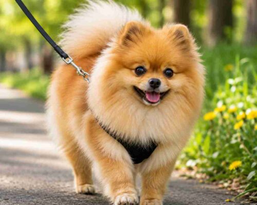 Pomeranian enjoying a walk Outdoors
