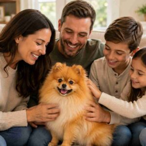 Pomeranian enjoying time with family