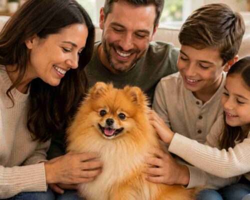 Pomeranian enjoying time with family