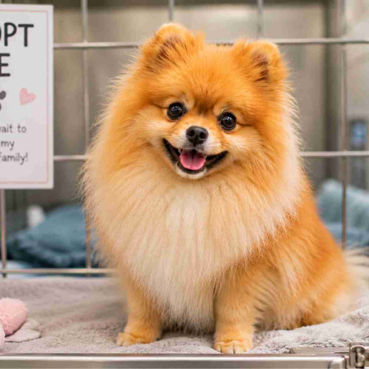 Pomeranian dog in a shelter waiting to be adopted