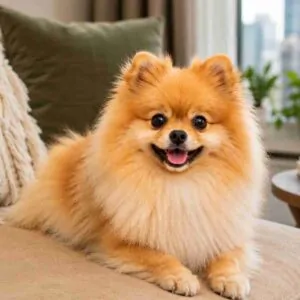 Pomeranian living comfortably in an apartment