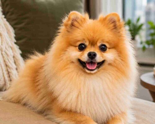 Pomeranian living comfortably in an apartment
