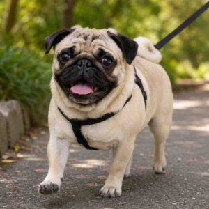 Pug enjoying a walk outdoors