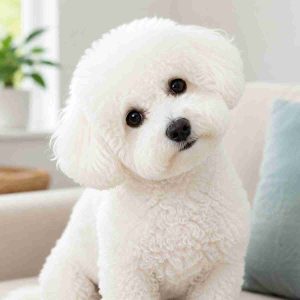 Bichon frise with quizzical expression on face 