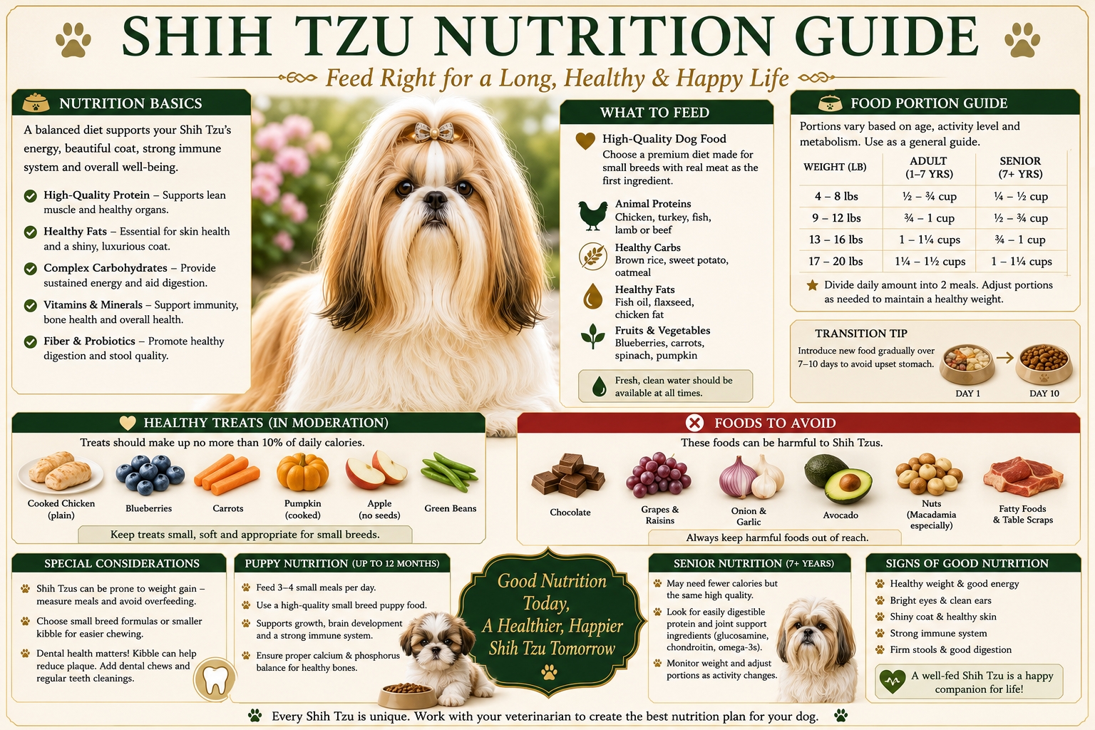 Shih Tzu nutrition guide infographic