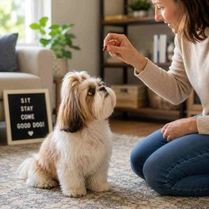 Shih tzu dog learning a trick