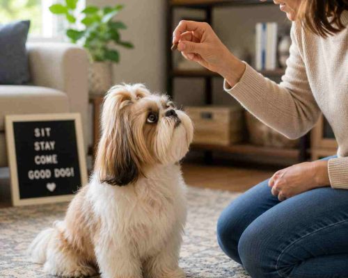 Shih tzu dog learning a trick