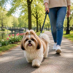 Shih tzu dog out for a walk