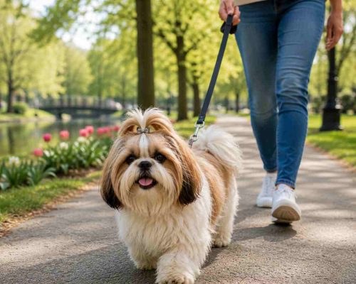 Shih tzu dog out for a walk