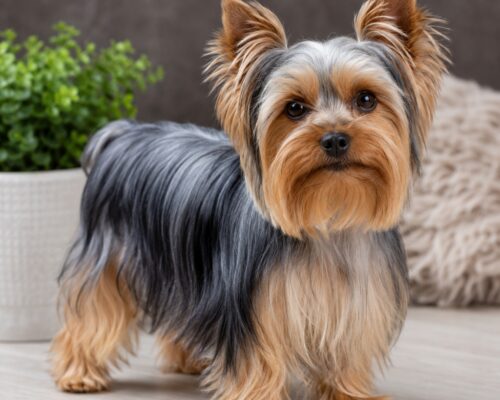 Steel blue and tan Yorkshire Terrier dog