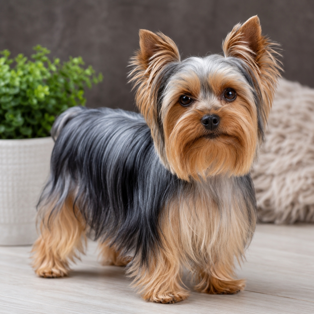 Steel blue and tan Yorkshire Terrier
