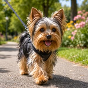 Yorkshire Terrier enjoying a walk outdoors