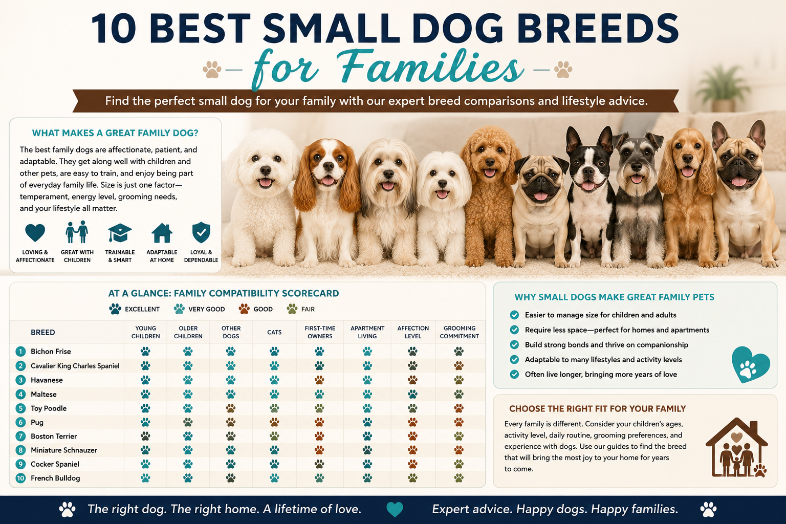 Best small dog breeds for families infographic
